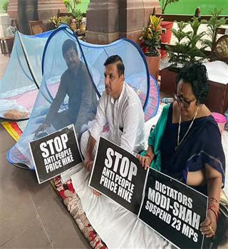 Suspended Rajya Sabha MPs, spent the night near Gandhi statue in Parliament